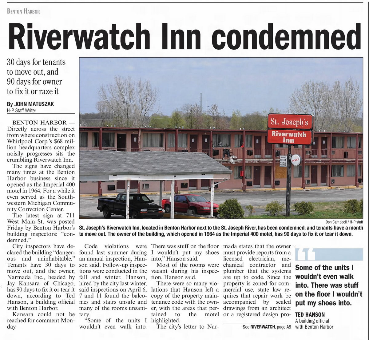 Imperial 400 Motel - May 2011 Article On Condemnation